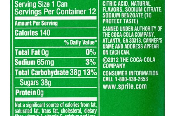 Bottle sprite nutrition facts