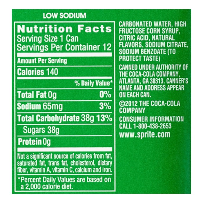 Bottle sprite nutrition facts